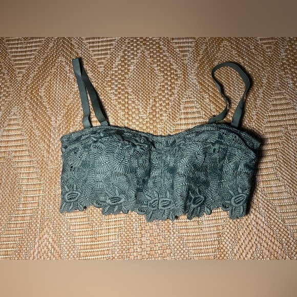 aerie Other - Aerie Women's Dark Green Floral Lace Bandeau Bralette, Size S